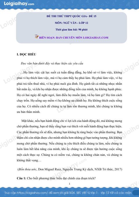 Đề số 15 - Đề thi thử THPT Quốc gia môn Ngữ văn